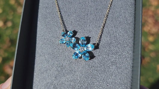 Video of Gabriel Lusso Blue Topaz and Diamond Flower Necklace in Box