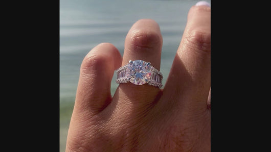 BGLG Montauk 5.50 Carat Round & Baguette Lab-Grown Diamond Engagement Ring on Finger