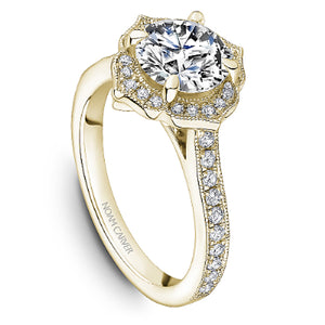 Noam Carver 14K Yellow Gold Prong Set Scalloped Halo Vintage Style Diamond Engagement Ring