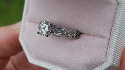 Video of Kirk Kara Angelique Scroll Work Blue Sapphire Engagement Ring