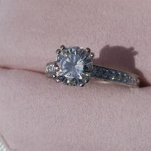 Load and play video in Gallery viewer, Video of Kirk Kara &#39;s&quot;Stella&quot; Filgree Diamond Engagement Ring with a 2 Carat Charles &amp; Colvard Moissanite 
