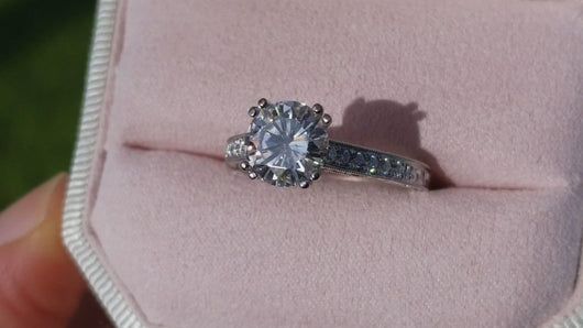 Video of Kirk Kara 's"Stella" Filgree Diamond Engagement Ring with a 2 Carat Charles & Colvard Moissanite 