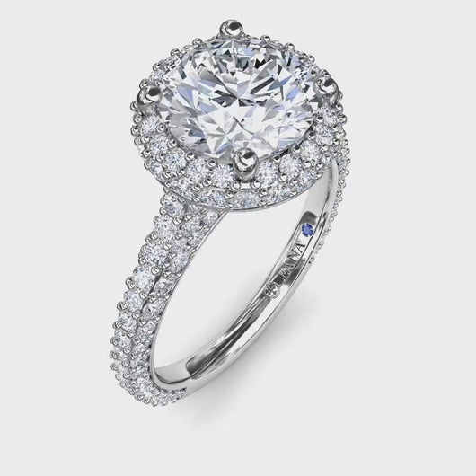 Video of Fana Round Cut Micro Pave Diamond Halo Engagement Ring