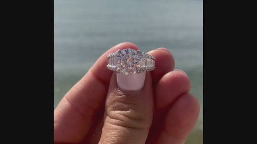 BGLG Montauk 5.50 Carat Round & Baguette Lab-Grown Diamond Engagement Ring on Finger