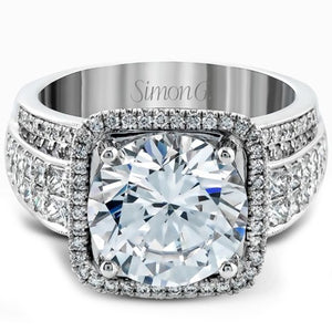 Simon G. Large Diamond Center Halo Prong Set Engagement Ring