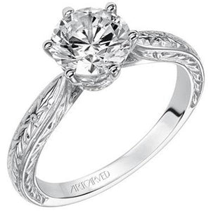 Artcarved "Elise" Engraved Diamond Solitaire Six Prong Engagement Ring