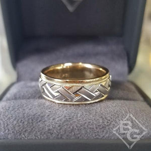 Artcarved "Intrigue" Two Tone Crosshatch Wedding Band with Rolled Edges