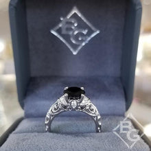 Load image into Gallery viewer, Artcarved &quot;Peyton&quot; Black Diamond Engagement Ring Featuring Scrollwork Design
