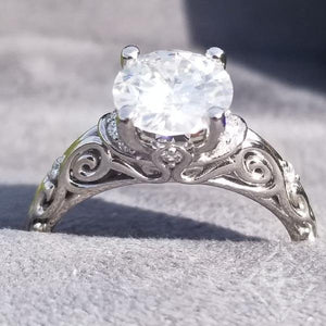 Artcarved "Peyton" Large Round Cut Center Engagement Ring with Scrollwork Design
