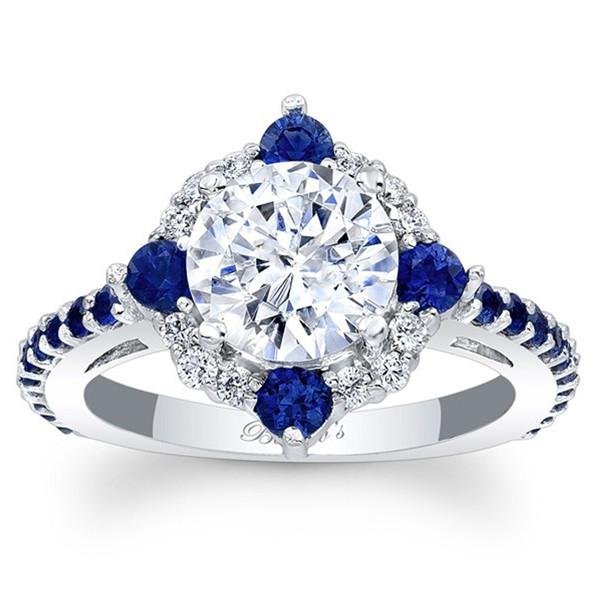 Barkev's Blue Sapphire Compass Halo Diamond Engagement Ring