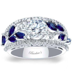 Barkev's Blue Sapphire Vintage Style Wide Floral Diamond Engagement Ring