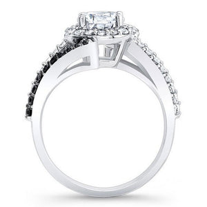 Barkev's Contemporary White Diamond Halo with Black Diamond Bypass Engagement Ring