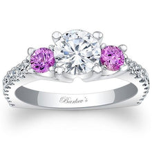 Load image into Gallery viewer, Barkev&#39;s Pink Sapphire Three Stone Diamond Engagement Ring
