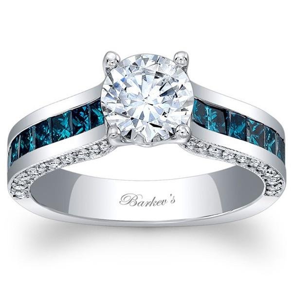 Barkev's Princess Cut Channel Set Blue Diamond Engagement Ring