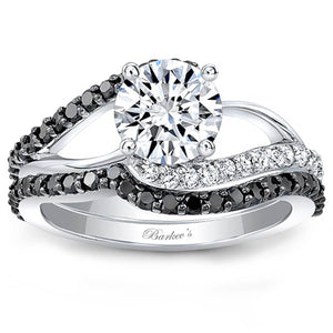 Barkev's Split Shank Black & White Diamond Swirl Engagement Ring
