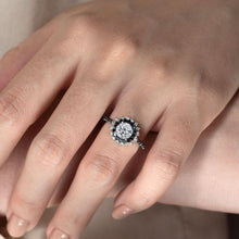 Load image into Gallery viewer, Barkev&#39;s &quot;Starburst&quot; Black Diamond Halo Engagement Ring
