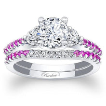 Load image into Gallery viewer, Barkev&#39;s Three Stone Pink Sapphire Diamond Engagement Ring
