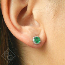 Load image into Gallery viewer, Ben Garelick 14K White Gold Emerald &amp; Diamond Halo Earrings
