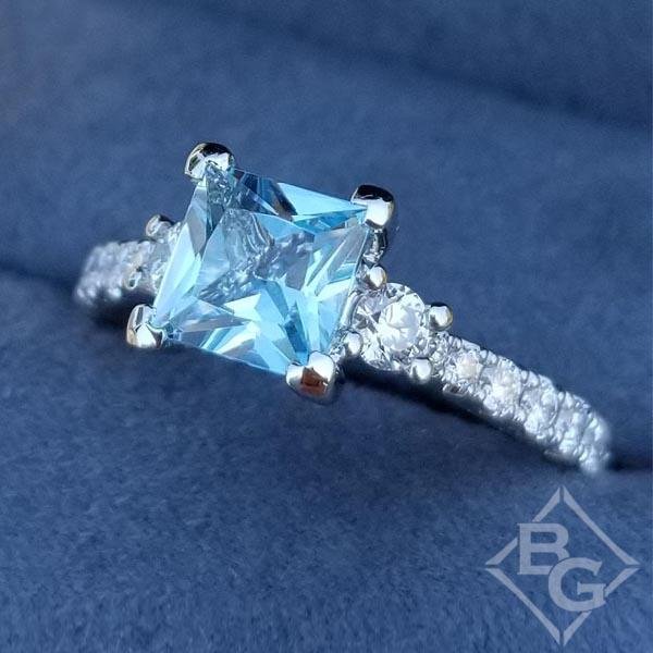 Ben Garelick Custom Designed Princess Cut Aquamarine Engagement Ring