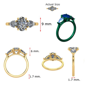 Ben Garelick Custom Designed Three Stone Oval Cut Moissanite Engagement Ring