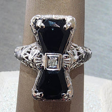Load image into Gallery viewer, Ben Garelick Estate 14K White Gold Onyx &amp; Diamond Bowtie Ring
