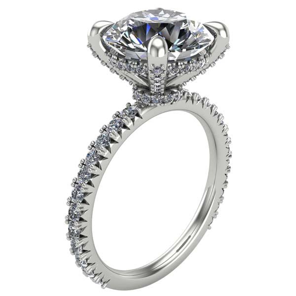 Ben Garelick Large Round Cut Diamond Collar Hidden Halo Engagement Ring