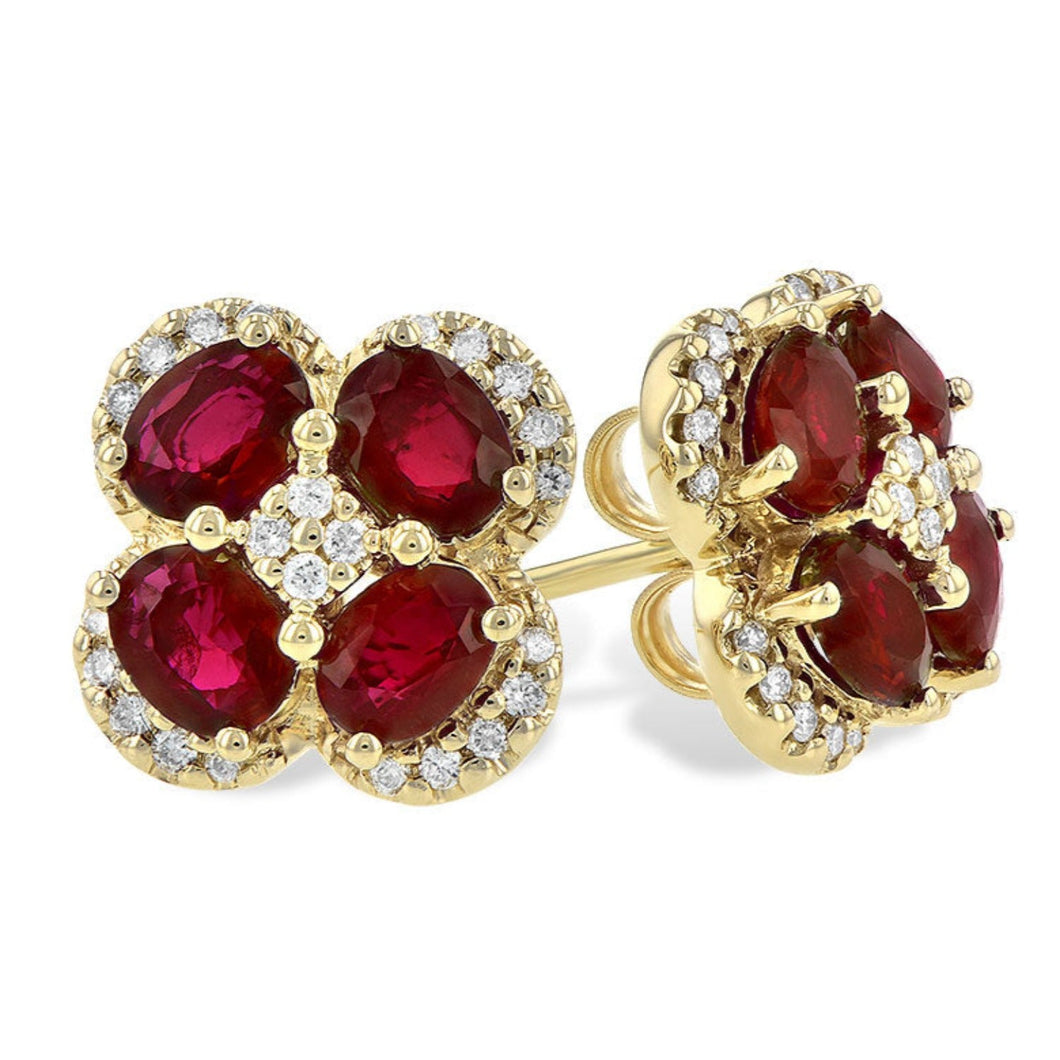 Ben Garelick Red Ruby Quatrefoil Diamond Stud Earrings
