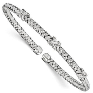 Ben Garelick Sterling Silver Cubic Zirconia "X" Woven Flexible Bangle Bracelet