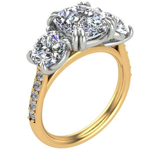 Ben Garelick "The Meghan" Three Stone Cushion & Round Cut Diamond Engagement Ring