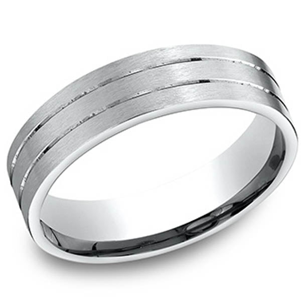 Benchmark 6 MM Mens Wedding Band with Satin Finish and Stripes