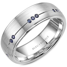 Load image into Gallery viewer, Bleu Royale Brushed Finish Blue Sapphire Wedding Band
