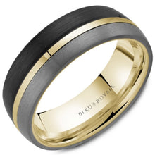 Load image into Gallery viewer, Bleu Royale Three-Tone Gold, Forged Carbon &amp; Tantalum Stripe Wedding Band
