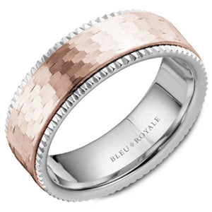 Bleu Royale Two Tone White & Rose Gold Frosted Center Wedding Band