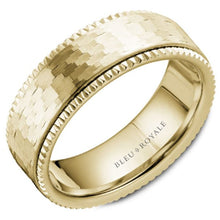 Load image into Gallery viewer, Bleu Royale Yellow Gold Frosted Center Wedding Band
