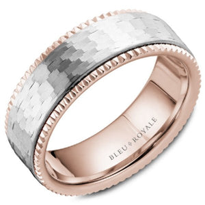 Bleu Royale Two Tone Rose & White Gold Frosted Center Wedding Band
