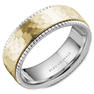 Bleu Royale Two Tone White & Yellow Gold Frosted Center Wedding Band