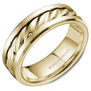 Bleu Royale Two Tone Gold Rope Twist Textured Wedding Band