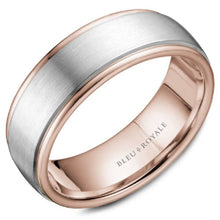 Load image into Gallery viewer, Bleu Royale Two-Tone Men&#39;s Wedding Band with Sandpaper Center
