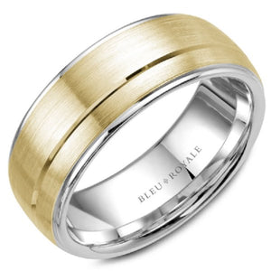 Bleu Royale Two Tone White & Yellow Gold Wedding Band with Sandpaper Top