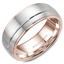 Load image into Gallery viewer, Bleu Royale Two Tone Rose &amp; White Gold Wedding Band with Sandpaper Top

