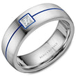 Load image into Gallery viewer, Bleu Royale Wedding Band with Princess Cut Diamond and Blue Enamel Stripe
