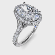 Load and play video in Gallery viewer, Video of Fana Large Oval Diamond Pave-Set Skinny Halo Engagement Ring

