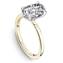 Load image into Gallery viewer, Noam Carver Oval Cut Solitaire Two-Tone Yellow &amp; White Gold Engagement Ring with a High Polish Finish and White Gold Head.
