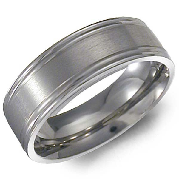 CrownRing 7MM Titanium Stain Finish Grooved Wedding Band