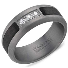 Load image into Gallery viewer, CrownRing 8mm Tantalum &amp; Black Forged Carbon Fiber Diamond Wedding Band
