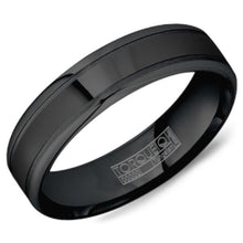 Load image into Gallery viewer, CrownRing Black Tungsten Sandpaper Groove Wedding Band
