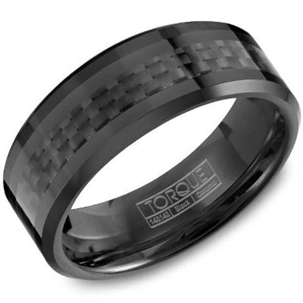 CrownRing Torque Black Ceramic Carbon Fiber Inlay Wedding Band