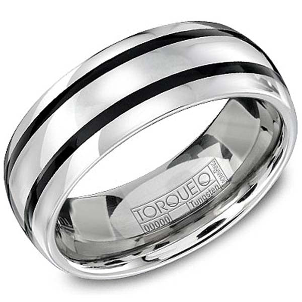 CrownRing Tungsten Wedding Band with Double Stripe Black Inlay