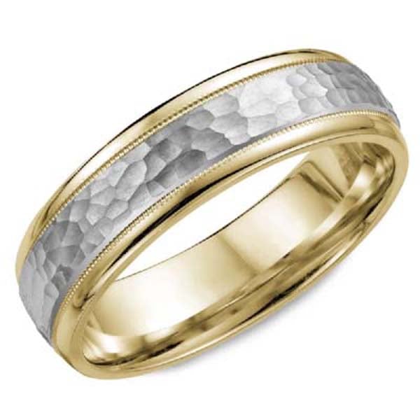 CrownRing Two-Tone 6MM Frosted Hammered Wedding Band