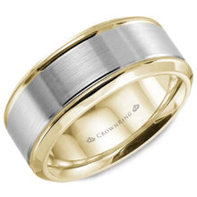 Load image into Gallery viewer, CrownRing Two-Tone 8MM Sandpaper Center &amp; High Polish Bevel Edge Wedding Band
